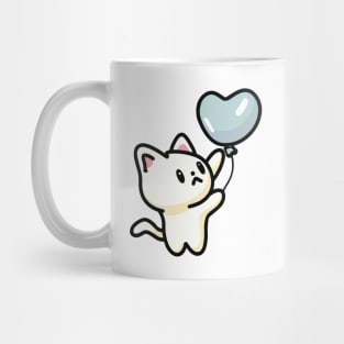 Cute Cat Holding Heart Shaped Blue Balloon Mug